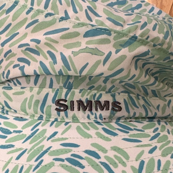 Simms Women’s Solar Sombrero Wide-Brim Sun Hat - Seafoam Green and Blue Pattern - Picture 2 of 5